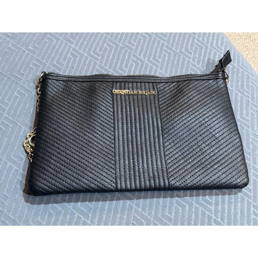 Christian Siriano Crossbody Bag Black Quilted Gold Chain Strap
